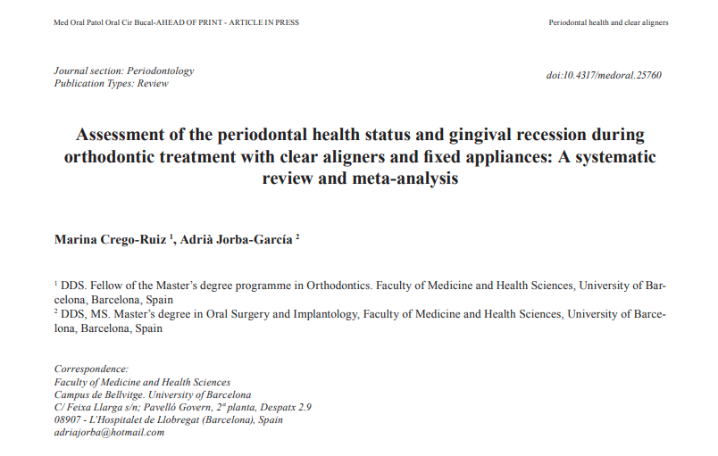 固定装置vsクリアアライナー：歯周状態と歯肉退縮の評価研究(2022)